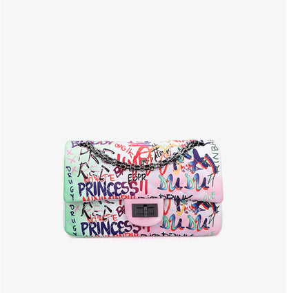 Graffiti alphabet rhombus chain bag Women DealSniper.net White