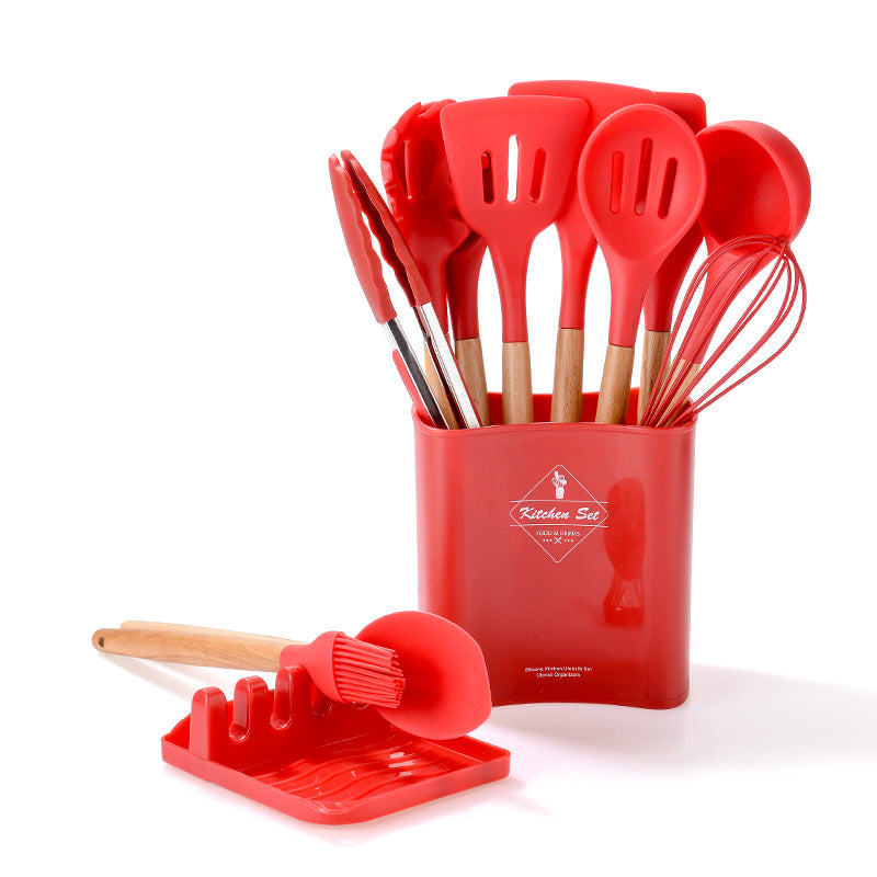 Kitchen Wooden Handle Kitchenware Set With Storage Square Bucket Kitchen DealSniper.net Red