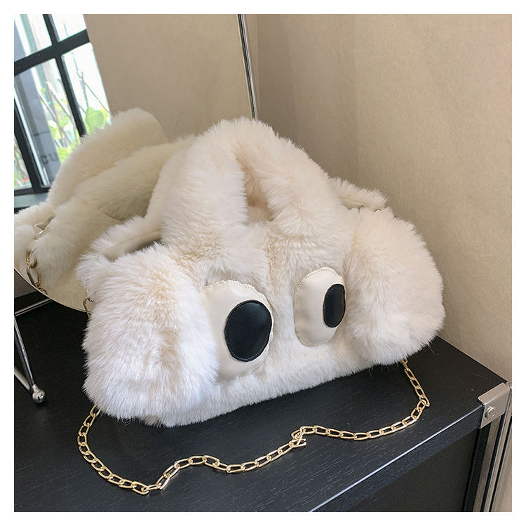 Cute Cartoon Big Eyes Dog Plush Bags For Women Women Gym From House Beige
