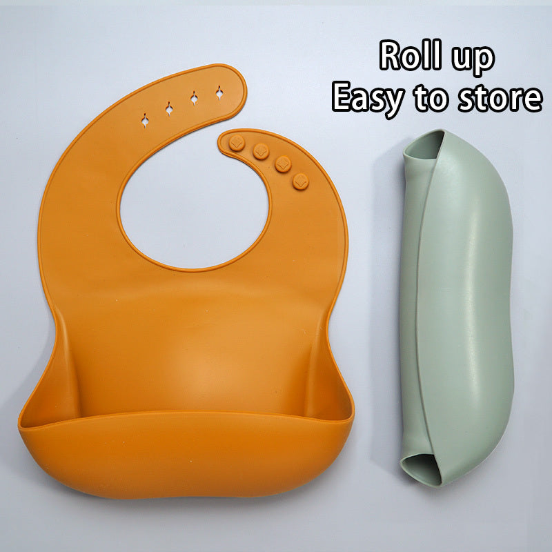 Soft Waterproof Silicone Baby Bib with Food Catcher, Baby Silicone Bib Kids dealsniper-net