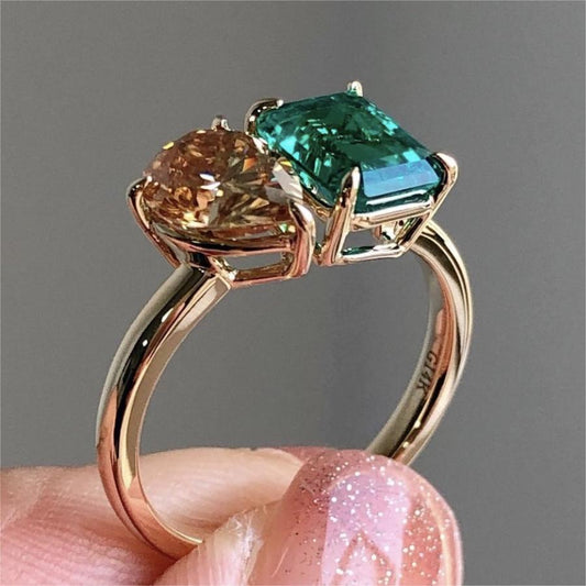 Fashion Jewelry Creative Double Main Stone Ring Jewelry Gym From House