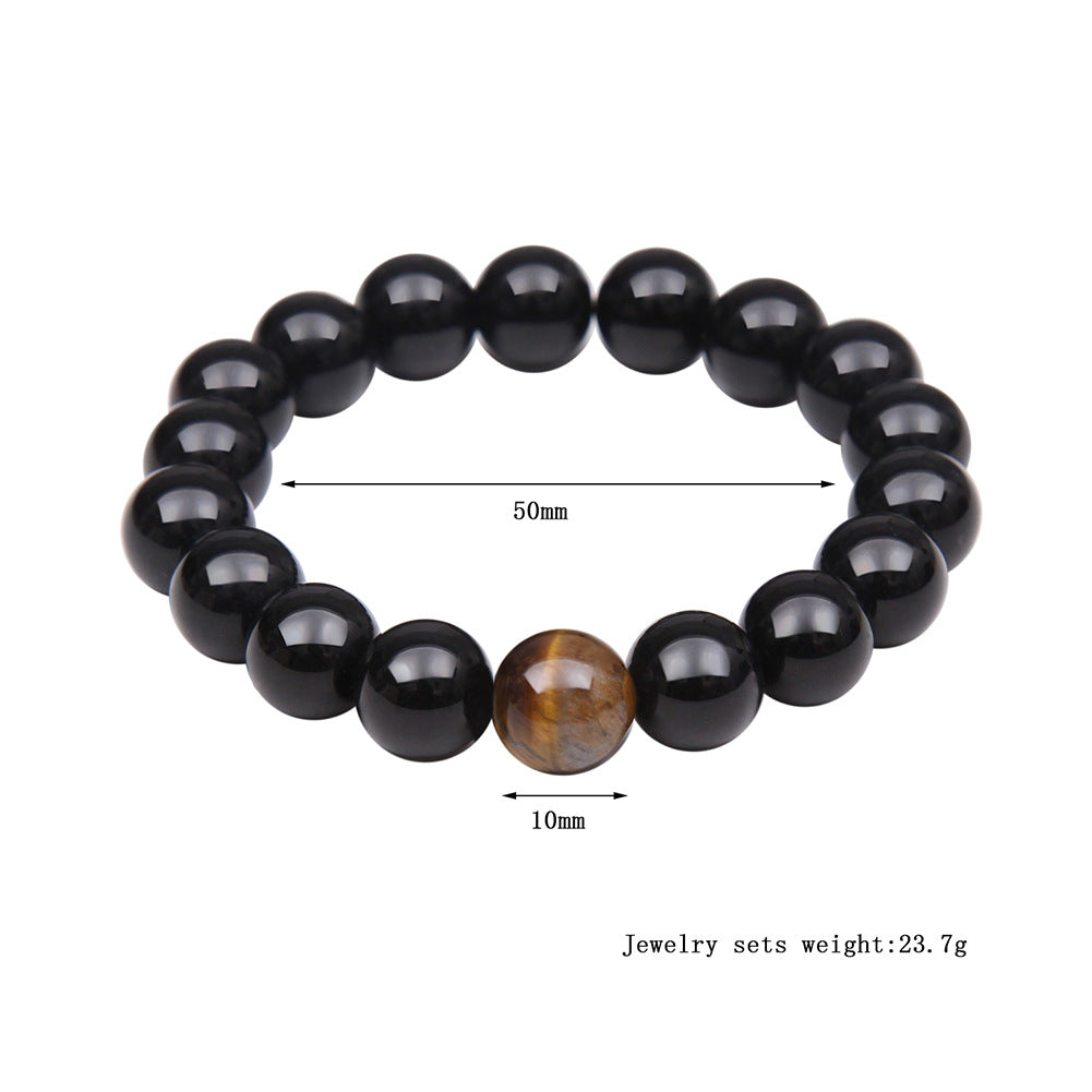 Tiger Eye Stone Bracelet Natural Stone Bracelet Jewelry dealsniper-net Black Round beads 10mm