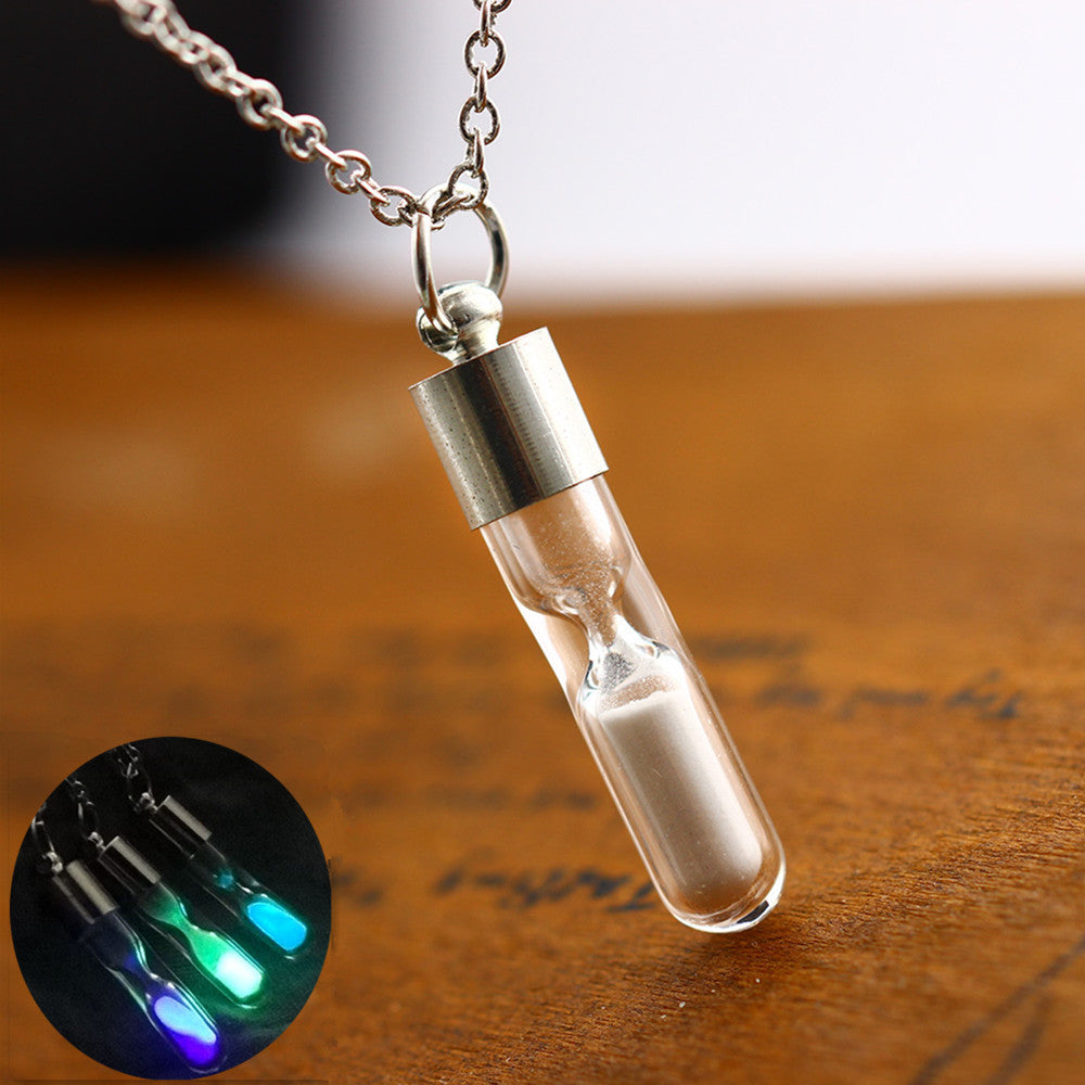 Fashion Time Hourglass Crystal Drift Bottle Pendant Noctilucent Necklace Jewelry dealsniper-net