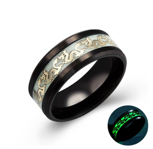 Chinese national dragon pattern blue ring fluorescent ring male Jewelry dealsniper-net