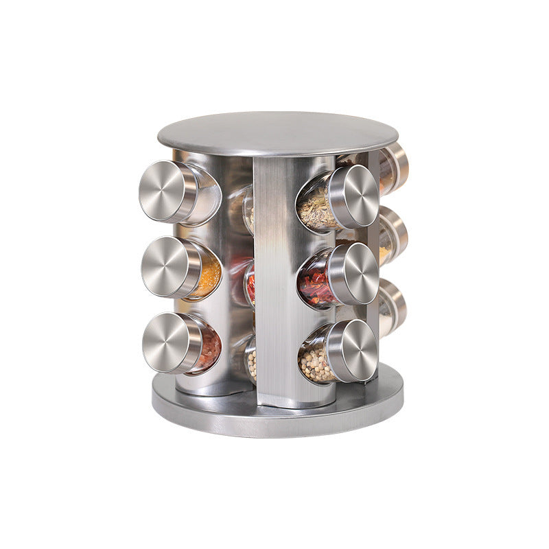 New Kitchen Supplies 430 Stainless Steel Glass Rotary Seasoning Can Set Seasoning Can Kitchen DealSniper.net Picture color 12bottles of round head