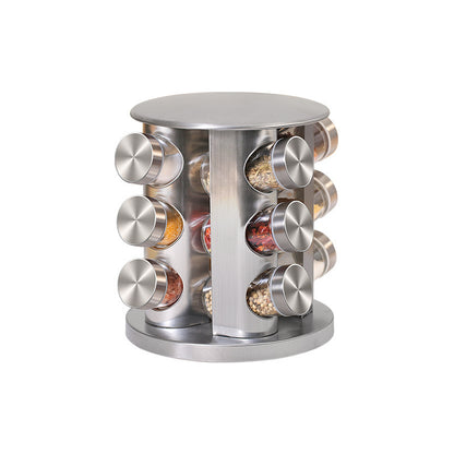 New Kitchen Supplies 430 Stainless Steel Glass Rotary Seasoning Can Set Seasoning Can Kitchen DealSniper.net Picture color 12bottles of round head