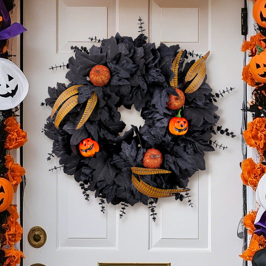 Halloween Black Maple Leaf Wreath Door Hanging Ghost Holidays Gym From House