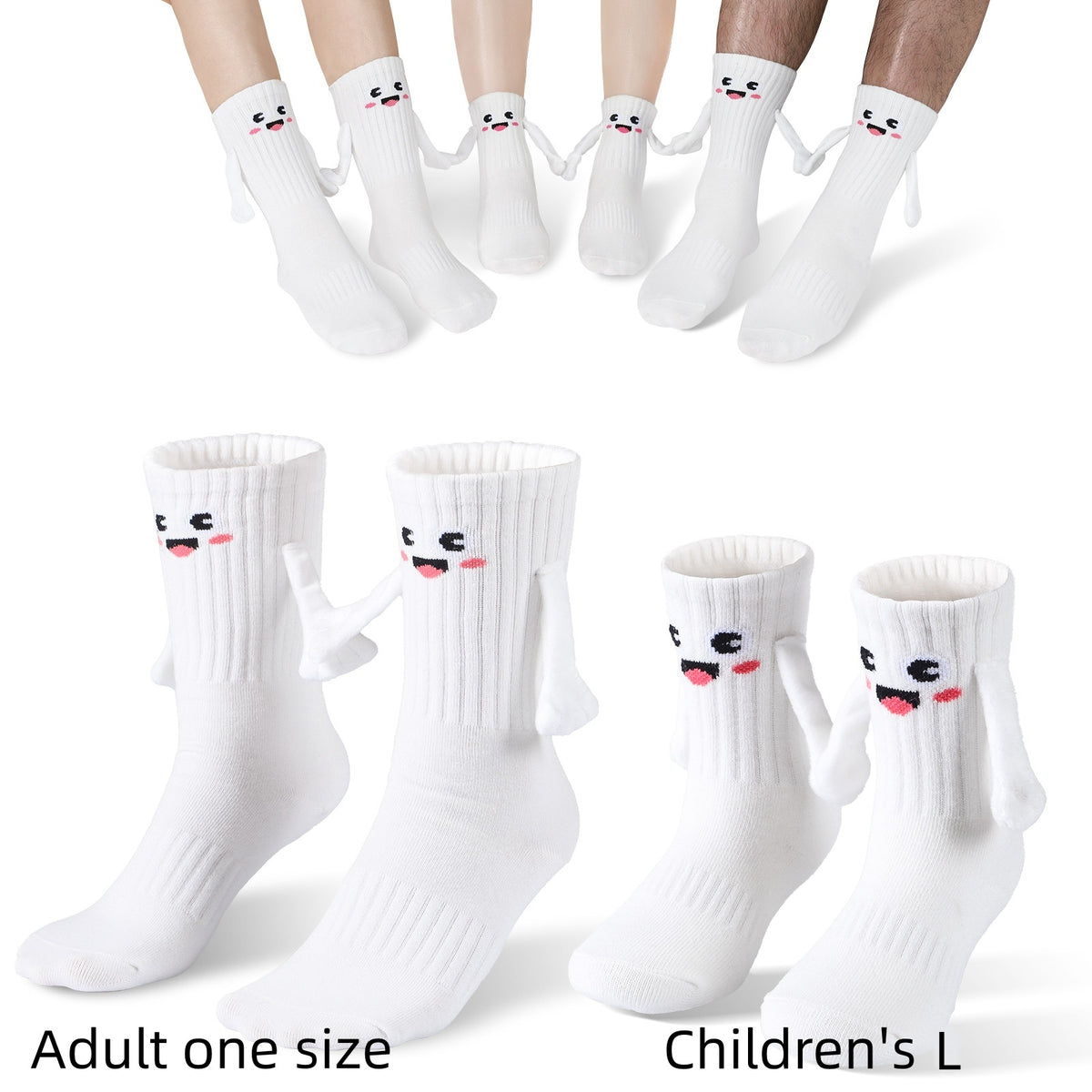 2Pairs Kids Mom Dad Hand In Hand Smile Sock Women DealSniper.net White L