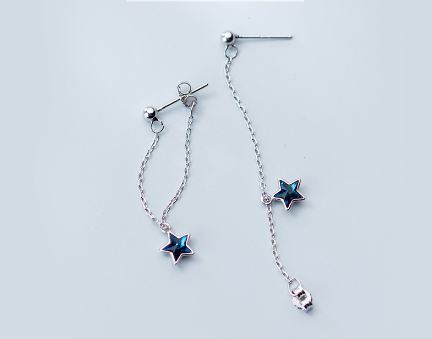 Blue diamond five-pointed star sweet back-hanging earrings Jewelry dealsniper-net