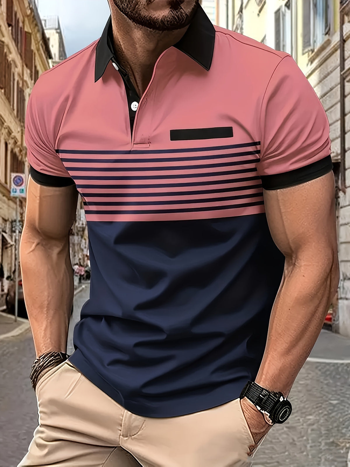 Casual Striped Shirt With Chest Pocket Men Clothing Men DealSniper.net YFPOLO65 L