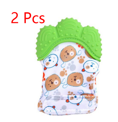 Baby teether baby anti-bite silicone molar gloves children's sound toys Kids DealSniper.net Green 2 style 1pair