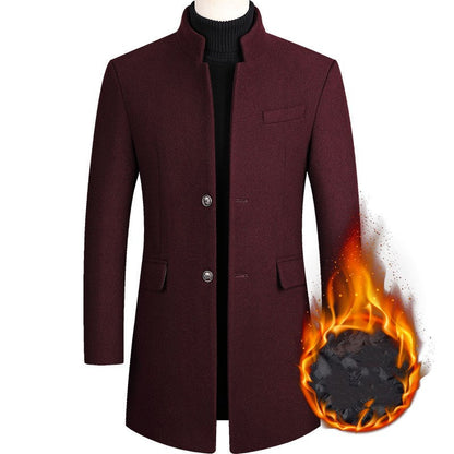 Men's Wool Coat Medium Length Leisure Suit Men dealsniper-net Wine Red thicken 3XL