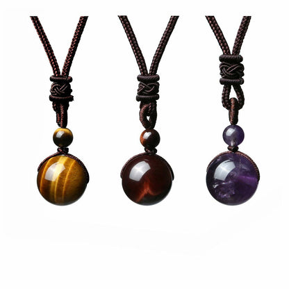 Fashion 16mm Natural Obsidian Pendant Amethyst Necklace For Men And Women Jewelry dealsniper-net