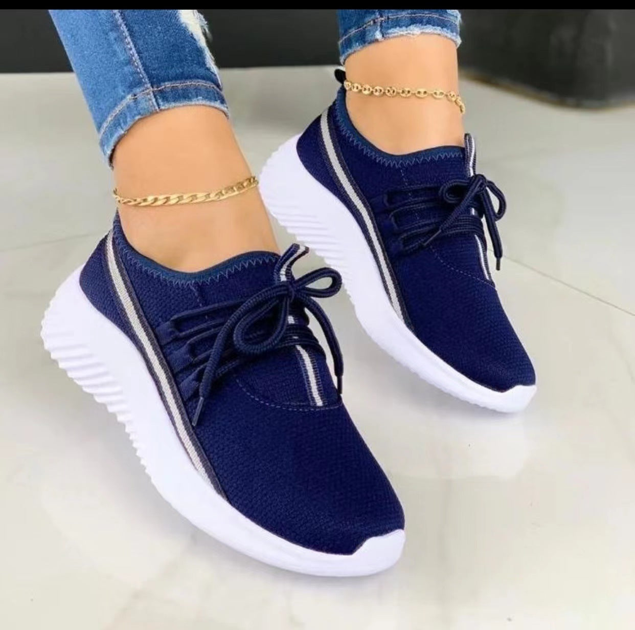 Stripe Sneakers For Women Sports Shoes Women dealsniper-net Navy blue Size35