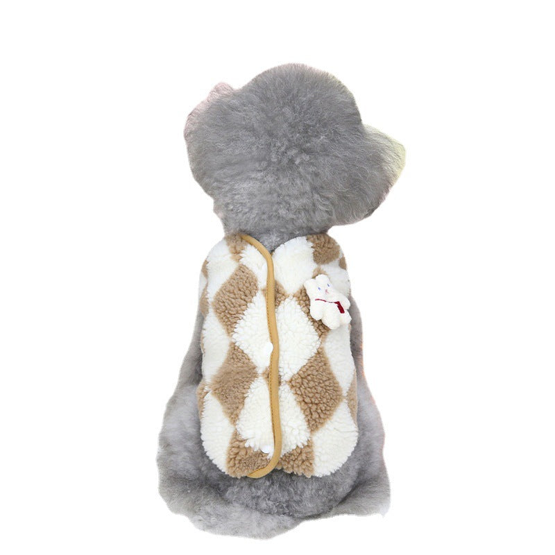 Pet Checkerboard Vest Cat Dog Plush Autumn Winter Jacket Pets Gym From House