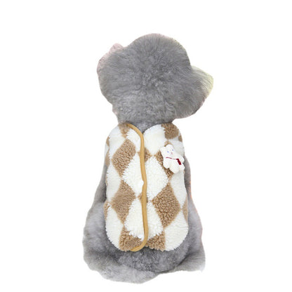 Pet Checkerboard Vest Cat Dog Plush Autumn Winter Jacket Pets Gym From House
