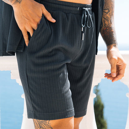 Men's Two Piece Set Short Sleeve Lapel Button Shirts And Shorts Beach Men DealSniper.net