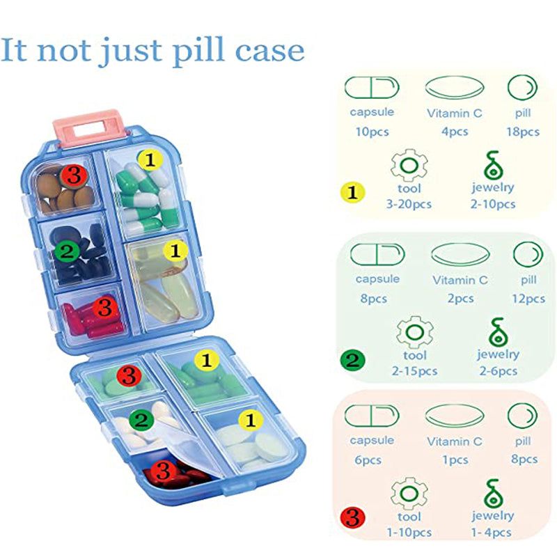 Travel Pill Organizer 10 Grid  Moisture Proof Pills Box