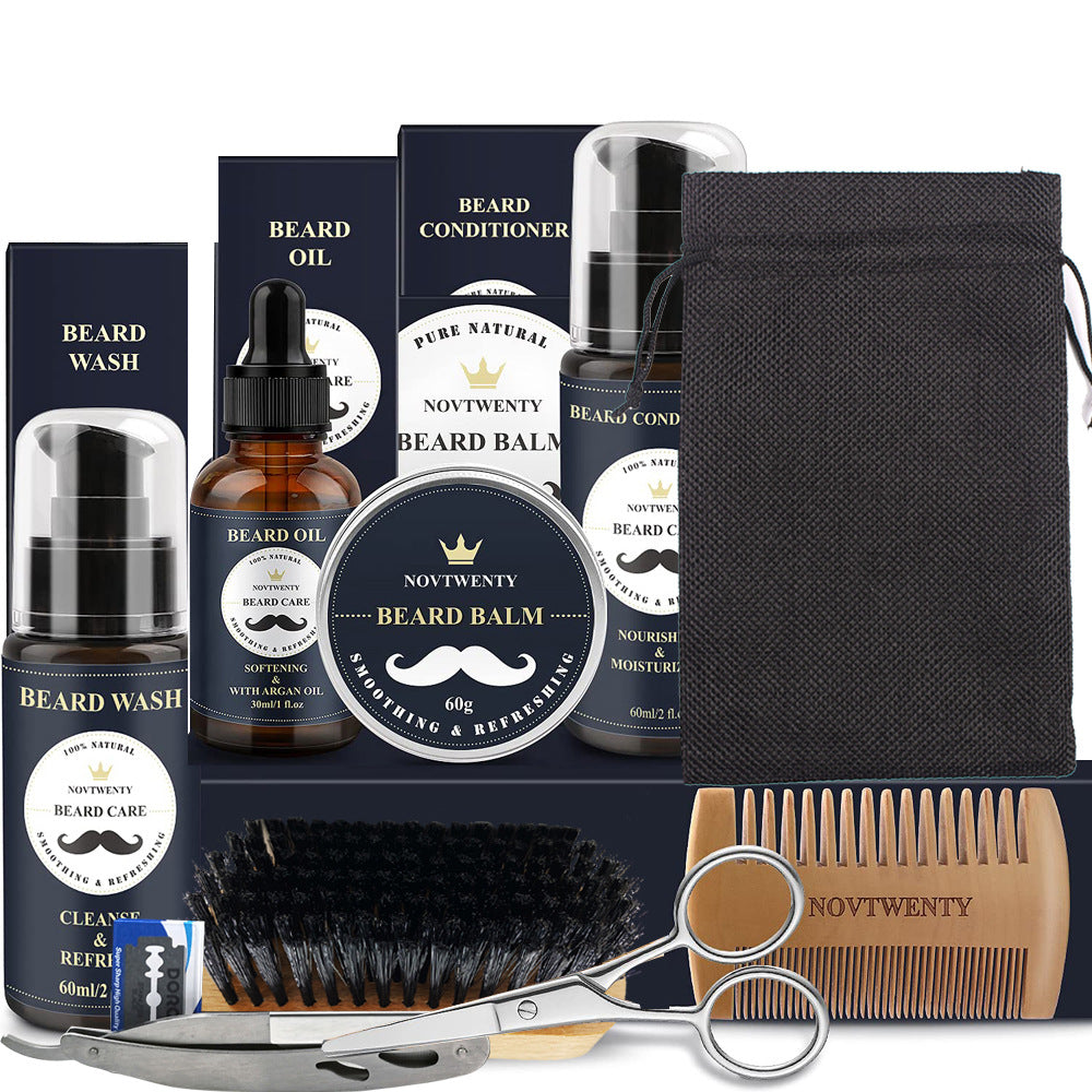 Care Roller Beard Care Balsam Comb Brush Pogonotomy Scissors Set Men dealsniper-net
