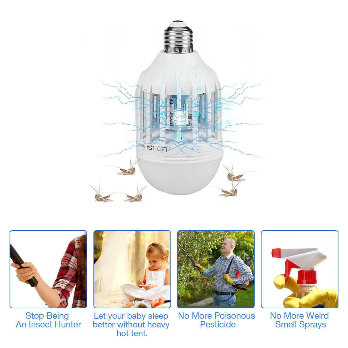 Bug Zapper Light Bulb Mosquito Lamp Fly Trap Killer Indoor Outdoor Insect E26 E27 Home dealsniper-net