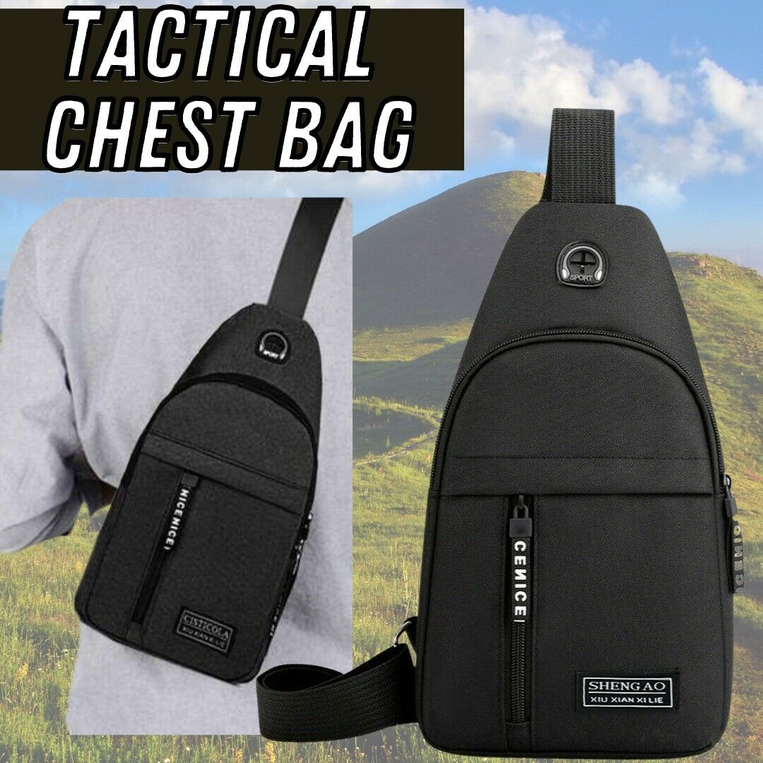 Mens Sling Bag Cross Body Handbag Chest Bag Shoulder Pack Outdoor DealSniper.net Black