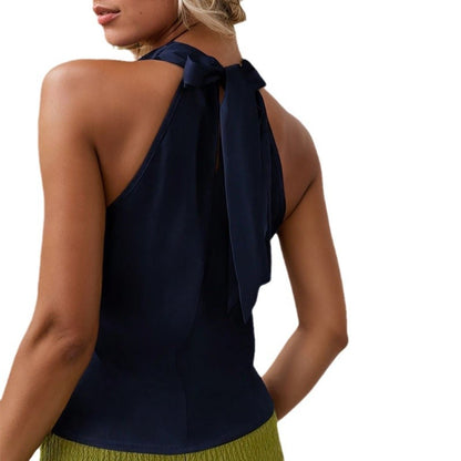 Women Solid Color Swing Collar Sleeveless Vest Trendy Women Gym From House