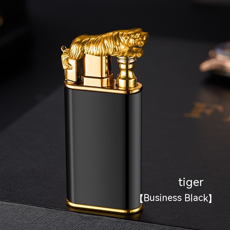 Creative Blue Flame Lighter Dolphin Dragon Tiger Double Fire Gadgets dealsniper-net All Tiger Black 1PCS