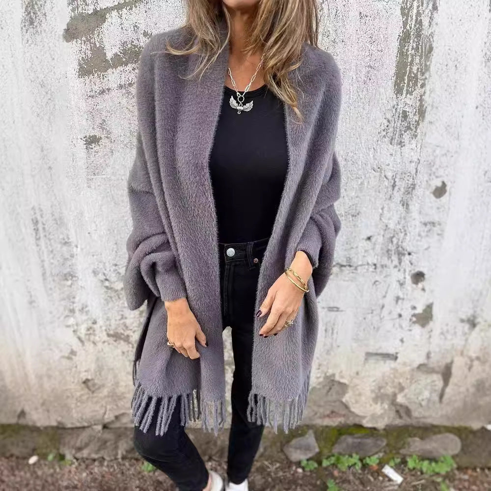 Women's Knitted Batwing Sleeve Cardigan With Tassel Design Women DealSniper.net Gray 2XL