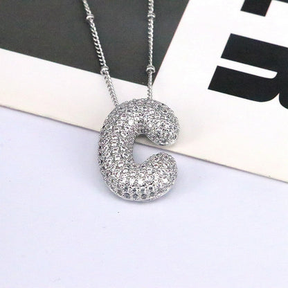 Brass Zircon Bubble Balloon Letter Pendant Necklace For Women Jewelry dealsniper-net FP2309C02C Silvery