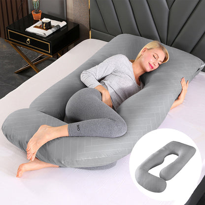 Maternity Pillow Waist Support Side Sleeping Slope Pillow J-type Health DealSniper.net Cotton Striped Gray 65x90x175cm