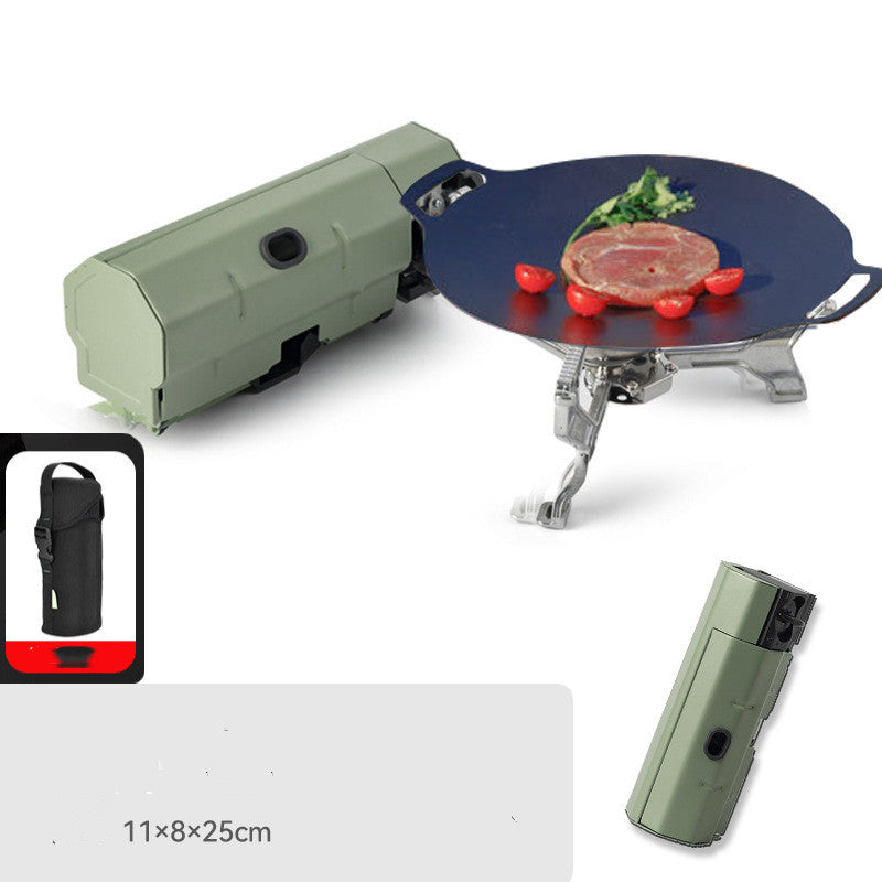 Camping Gas Stove Portable Folding Cassette Stove Outdoor Hiking BBQ Travel Cooking Grill Cooker Gas Burner Food Heating Tool Kitchen Gadgets Kitchen dealsniper-net Green With Baking Tray