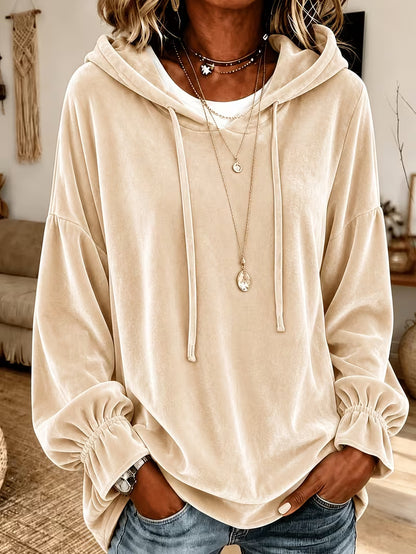 Women Fall Winter Loose Drawstring Velvet Hooded Sweatshirt Women Gym From House Apricot 2XL