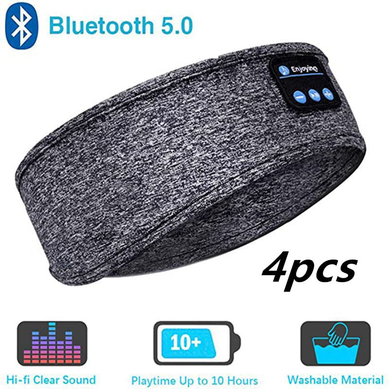 Wireless Bluetooth Sleeping Headphones Headband Thin Soft Elastic Comfortable Music Ear Phones Eye Mask For Side Sleeper Sports Sports DealSniper.net Grey 4pcs