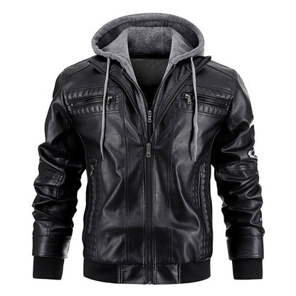 Hooded Jacket With Zipper Pockets Fashion Warm Pu Leather Men DealSniper.net Black L