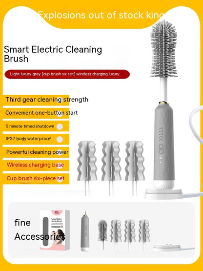 Electric Baby Bottle Brush Sponge Cup Kitchen dealsniper-net Grey Cup Brush Six Stove Set
