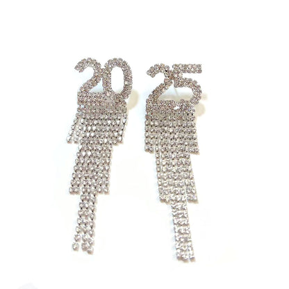 Digital Rhinestone Letter Earrings For New Year Pendant Earrings Jewelry dealsniper-net White K