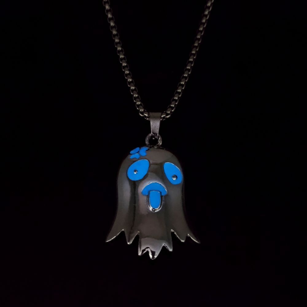 Halloween Topless Glossy Glowing Ghost Pendant Necklace Holidays DealSniper.net Blue Light