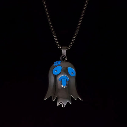 Halloween Topless Glossy Glowing Ghost Pendant Necklace Holidays DealSniper.net Blue Light