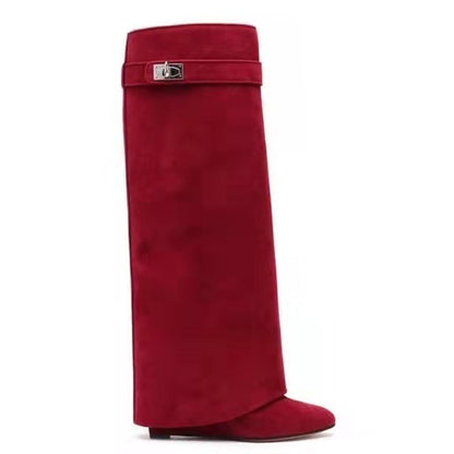 New Wedge Pants Boots Metal Lock Pants Fashion Women Sleeve Women dealsniper-net Red Matte 35