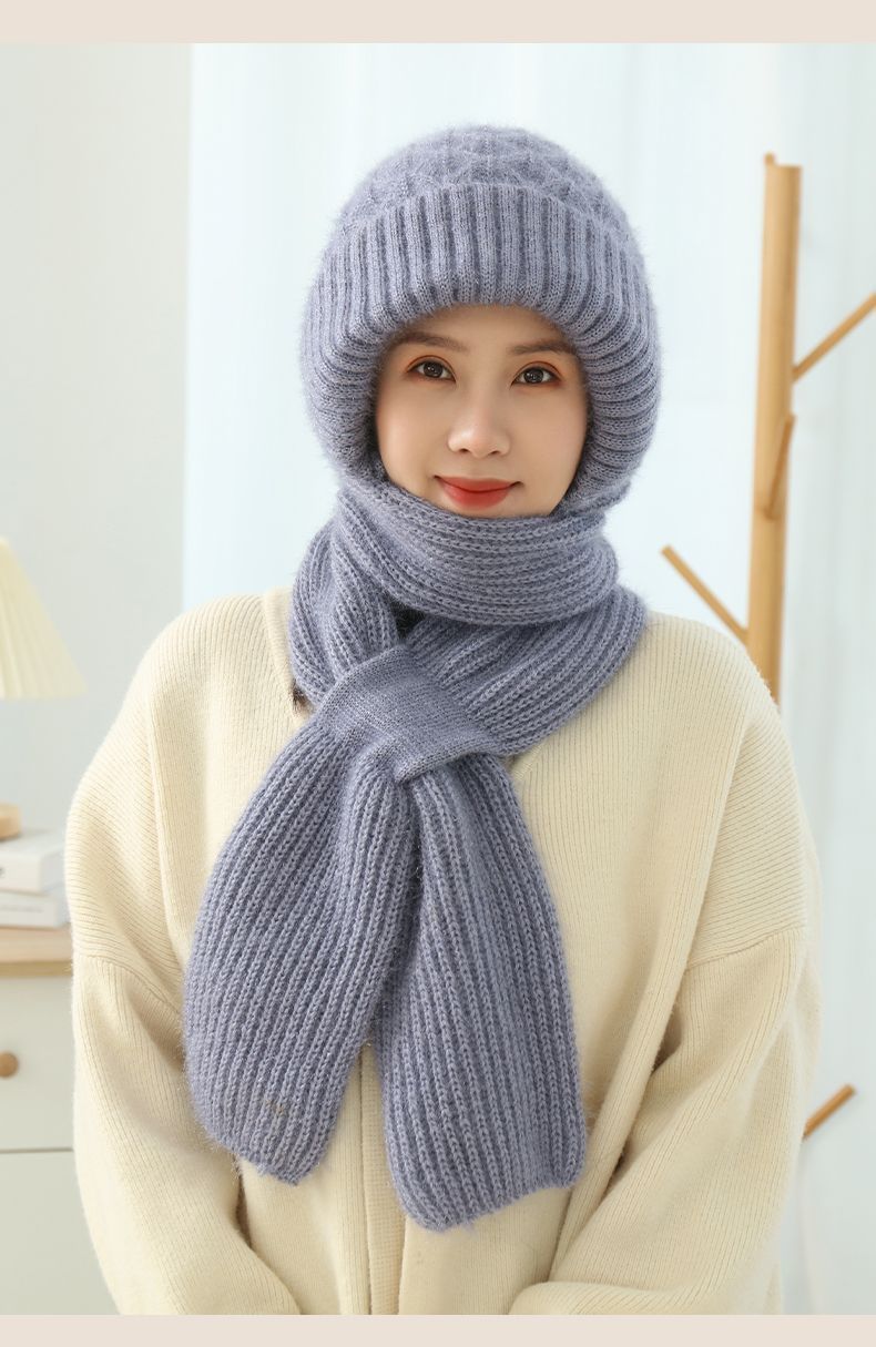 Women's Fleece-lined Scarf And Hat Winter Warm Knitted Hat Scarf Women dealsniper-net Gray