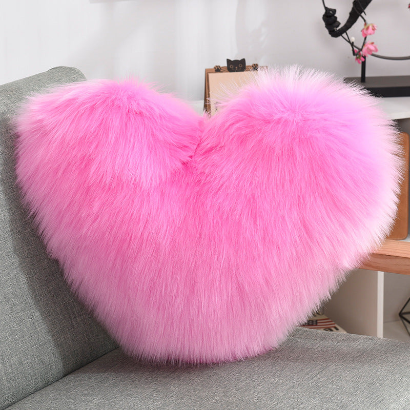 Throw Pillows Heart Shape Long Plush Fluffy Shaggy Cushion Cover