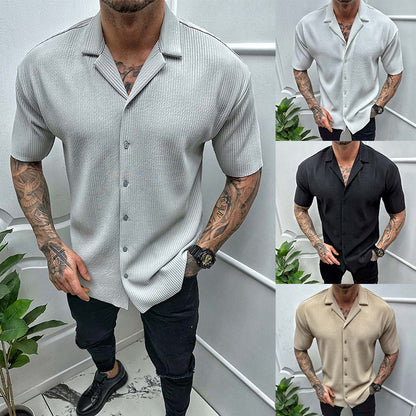 Men's Cardigan Solid Color Short Sleeve Shirt Men DealSniper.net Suit L
