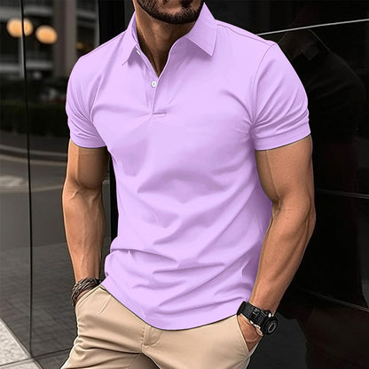 Summer Short Sleeve Polo Shirt Men Solid Color Men dealsniper-net Light Purple 2XL