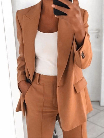Ins Button Casual Suit Fashion Long-sleeved Lapel Blazer Jacket Women Gym From House