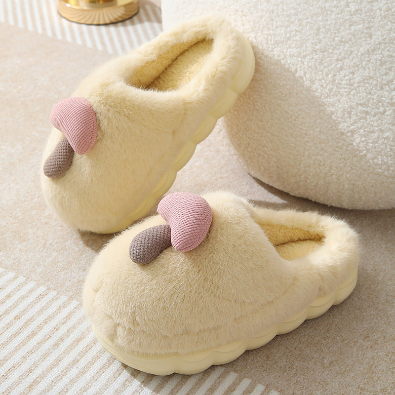 Cute Mushroom Cotton Slippers For Women Thick-soled Autumn And Winter Plush Slipper Indoor Non-slip Eva Household Furry Shoes Women DealSniper.net