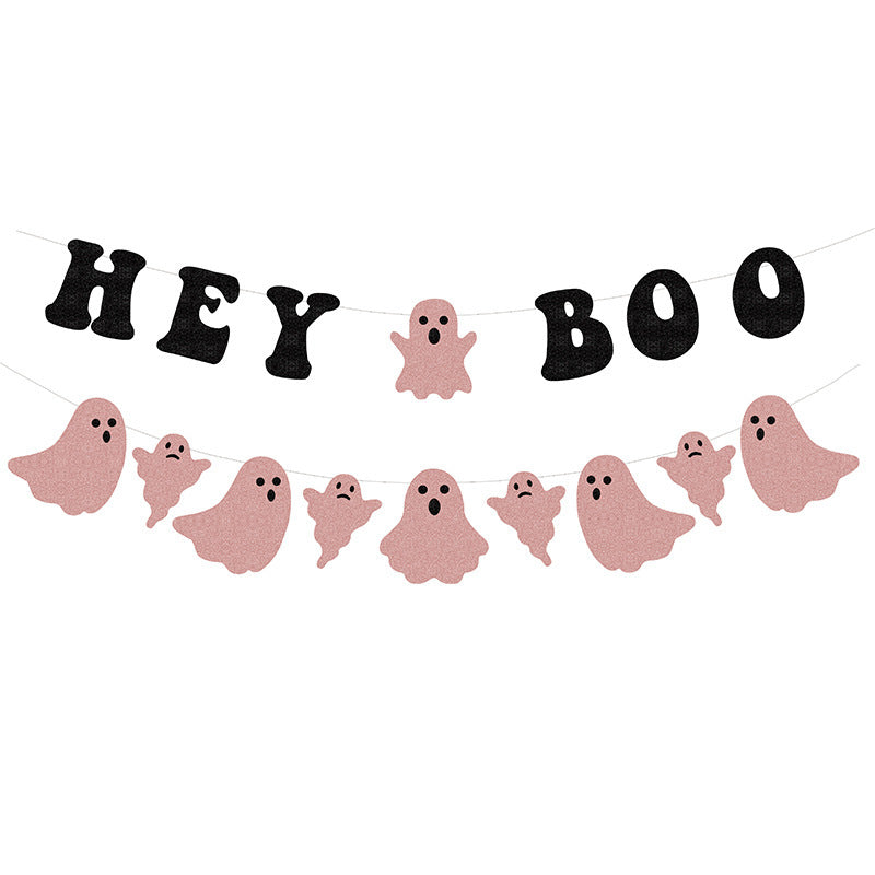 Halloween Party Hanging Flag Glitter Ghost Banner Holidays DealSniper.net HeyBoo Pink