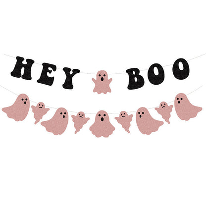 Halloween Party Hanging Flag Glitter Ghost Banner Holidays DealSniper.net HeyBoo Pink