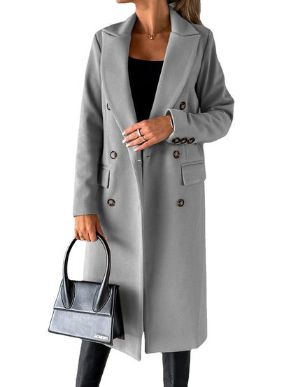 Long Sleeve Lapel Coat Winter Fashion Solid Double Breasted Women dealsniper-net Light Grey 2XL