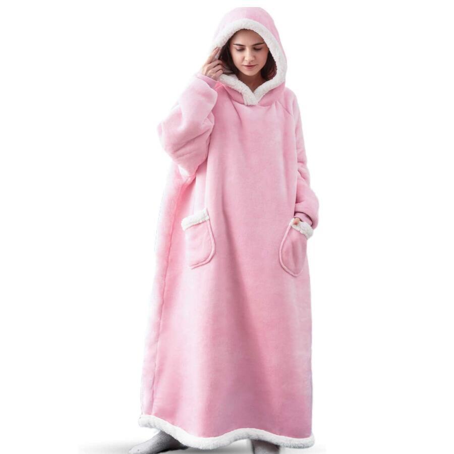 Super Long Flannel Blanket With Sleeves Winter Hoodies Sweatshirt Women dealsniper-net