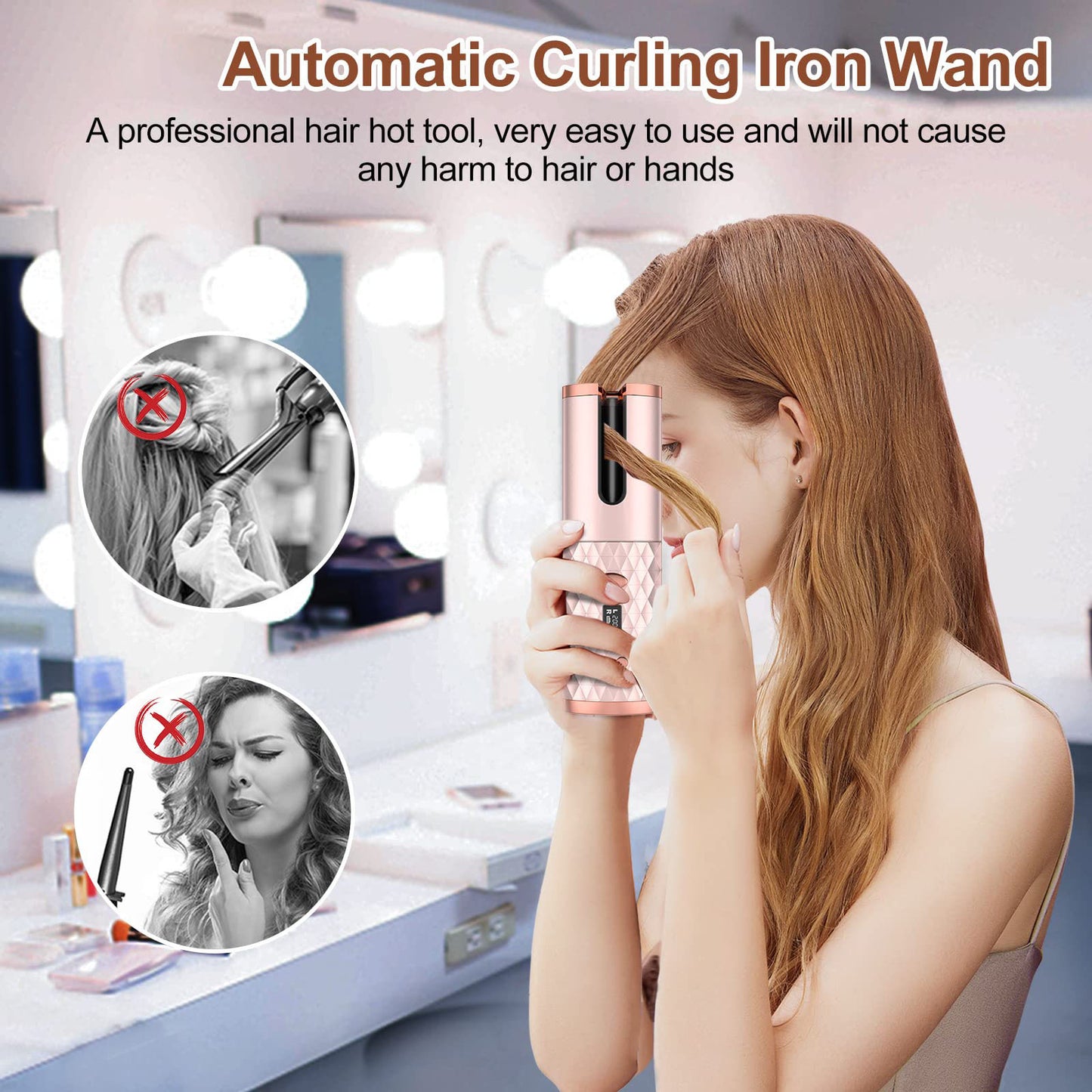 Portable Automatic Hair Curler, Ceramic Rotating Wireless